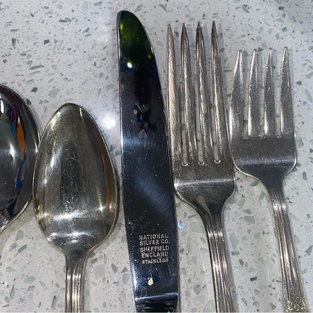 6pc Place Setting King Edward SILVERPLATE By National Silver Co.‎ MODERN HOLLOW